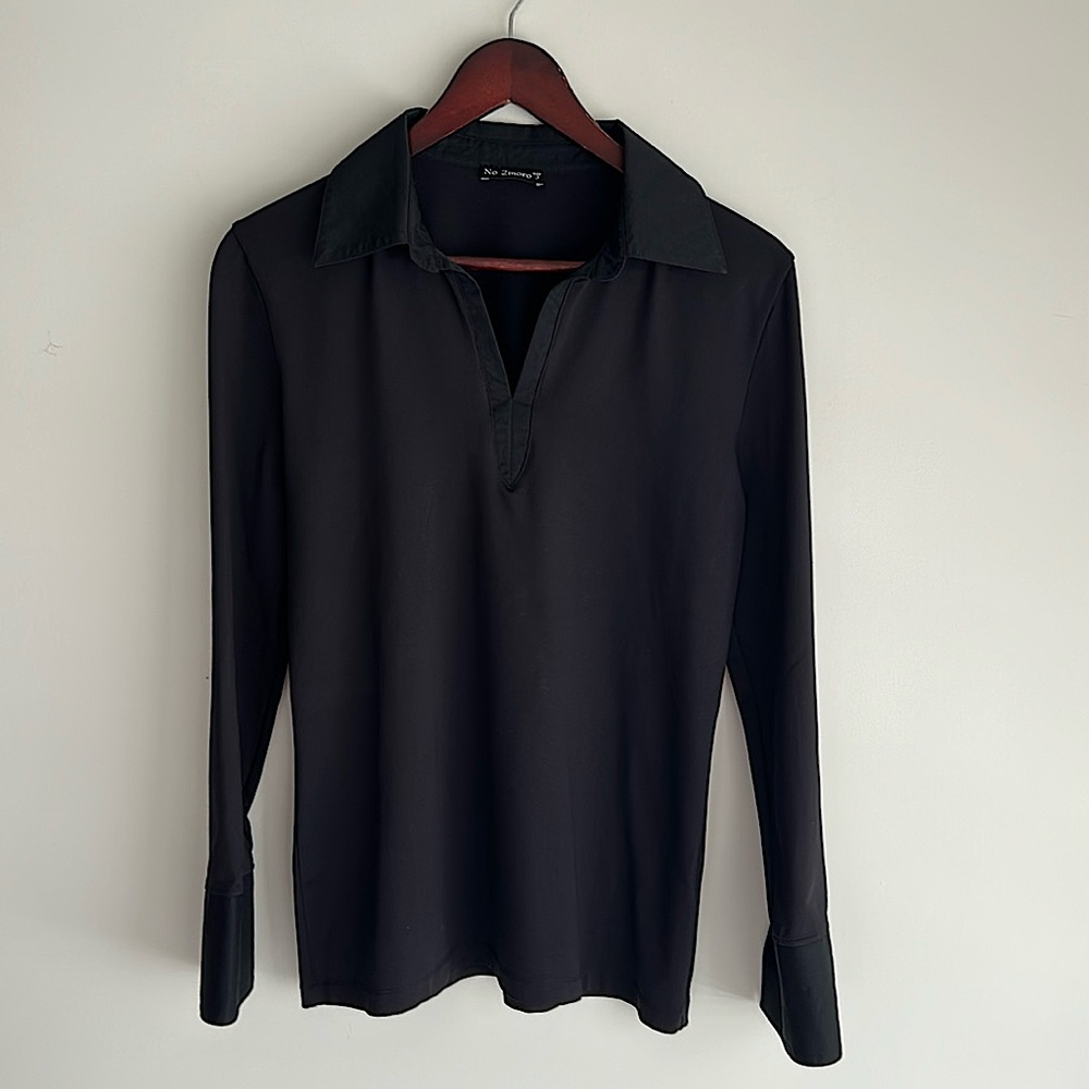 Black Long Sleeve Blouse with Collar